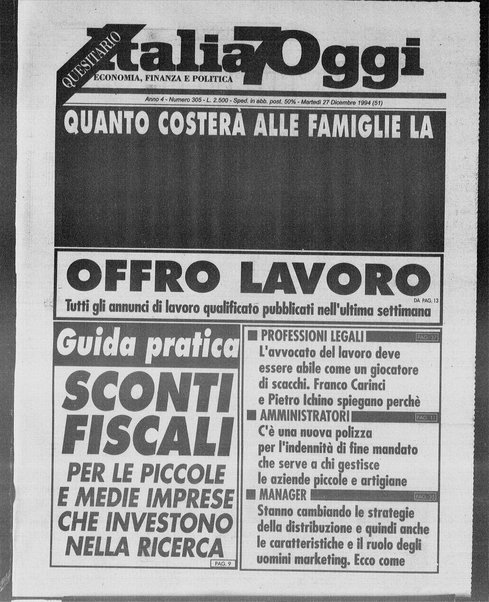 Italia oggi : quotidiano di economia finanza e politica